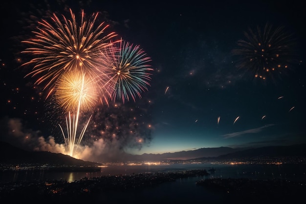 celebração feliz ano novo e feliz natal fogos de artifício isolado em fundo preto isolado