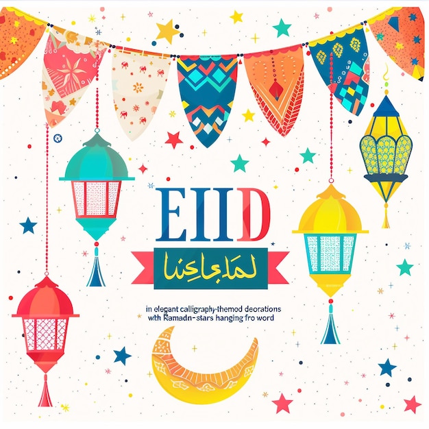 Celebração Islâmica Ramadan e Eid Mubarak Design com Caixa de Presente de Lua Crescente e Homem de Oração 3