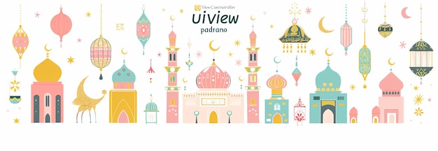 Celebração islâmica Ramadan e Eid Mubarak Design com Caixa de Presente de Lua Crescente e Homem de Oração 3