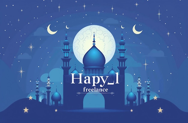 Celebração islâmica Ramadan e Eid Mubarak Design com Caixa de Presente de Lua Crescente e Homem de Oração 3
