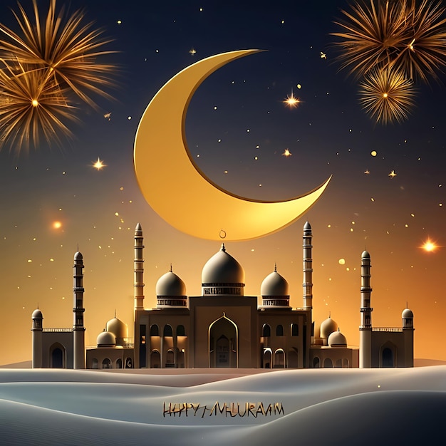 Celebração muçulmana Islâmica Feliz Ano Novo Muharram Ilustração
