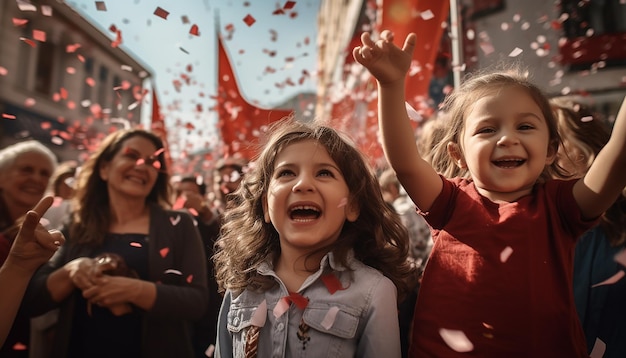 Celebração na Turquia, confete do dia das mães, povo turco forte e orgulhoso, feliz, maduro e modo