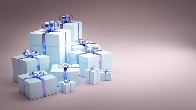 Celebração surpresa de Natal de caixa de presente 3D. Conceito de férias. Renderização 3D.