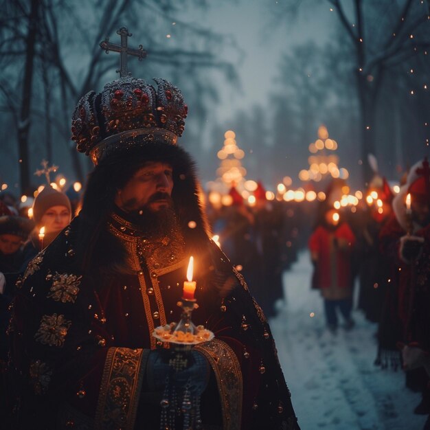 Foto celebração tradicional da epifania ortodoxa da bielorrússia processão à luz de velas imagem