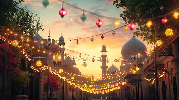 Celebração vibrante do Ramadão e do Eid Ul Fitr Foto de alegria festiva