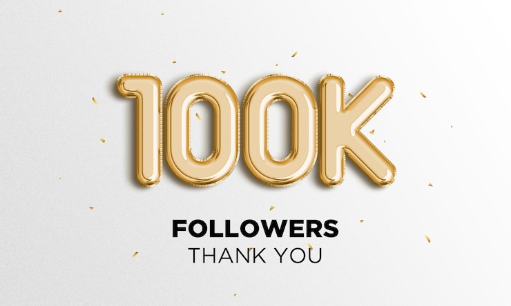 Foto celebración de 100k seguidores póster de redes sociales seguidores gracias letras 3d rendering