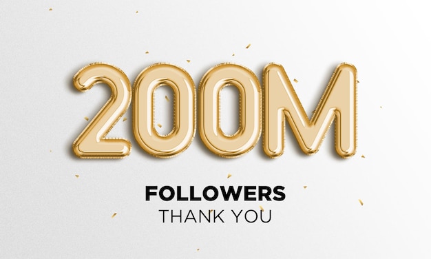 Foto celebración de 200 millones de seguidores poster de redes sociales los seguidores agradecen sus letras renderización en 3d