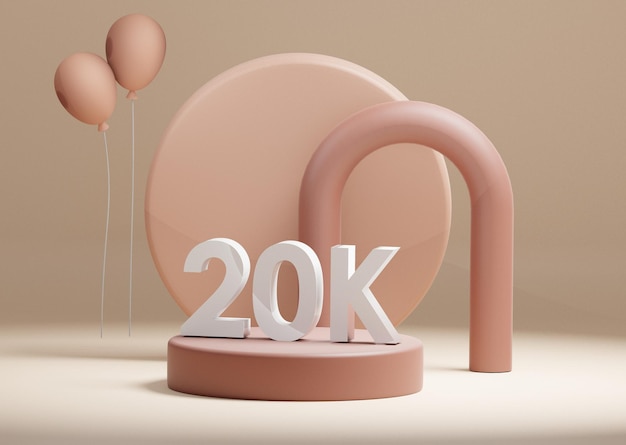 Celebración 20K plantilla de póster de fanáticos de las redes sociales representación 3D