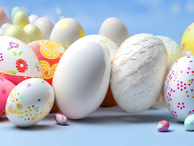 Celebración en 3D con muchos huevos de Pascua para el diseño decorativo Imagen descargada