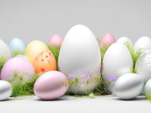 Celebración en 3D con muchos huevos de Pascua para el diseño decorativo Imagen descargada