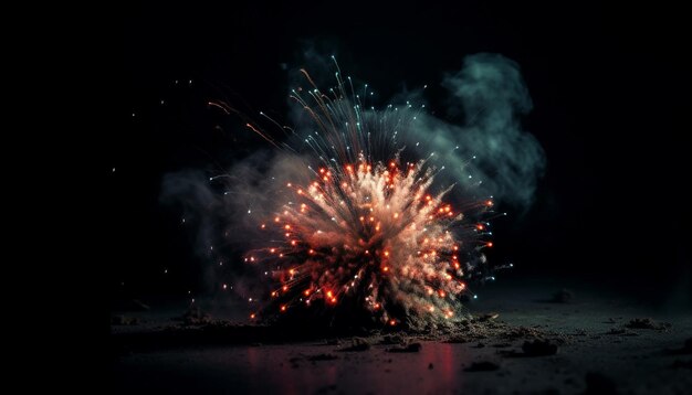 Celebración del 4 de julio Exhibición de fuegos artificiales explosivos que encienden colores vibrantes generados por IA