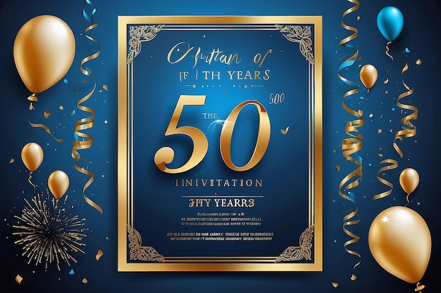 Foto celebración de los 50 años tarjeta de invitación vectorial de cumpleaños folleto de celebración del cincuenta años