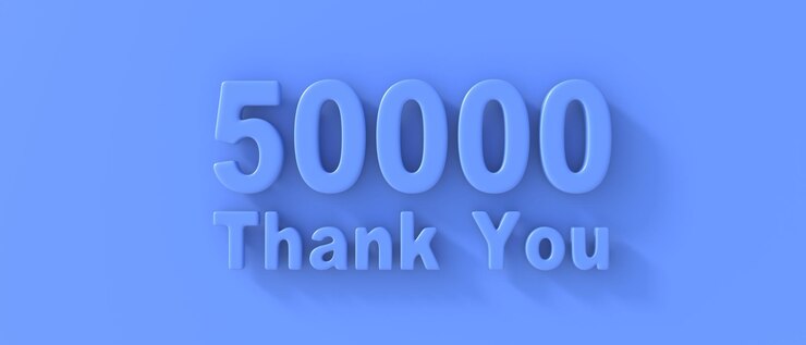 Foto celebración de 50k seguidores gracias cincuenta mil por amigos y suscriptores de la red ilustración 3d