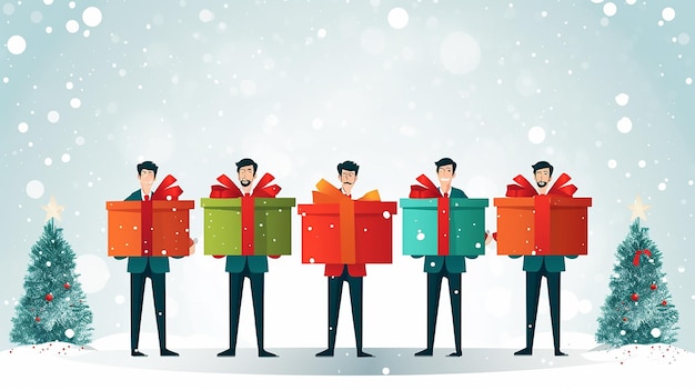 Celebración alegre de Navidad Hombre sosteniendo una caja de regalos festiva con Feliz Navidad y Feliz Año Nuevo