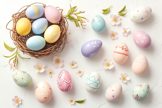 Celebración alegre de la primavera con huevos de Pascua de colores pastel