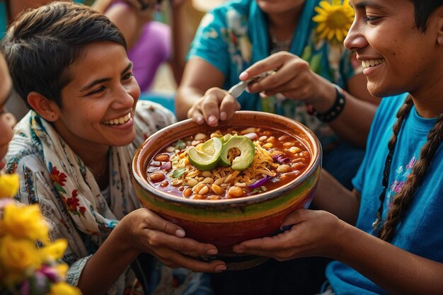 Foto celebración amigos pozole