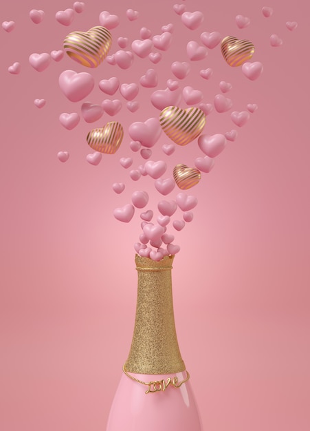 Celebración de amor con botella de champagne