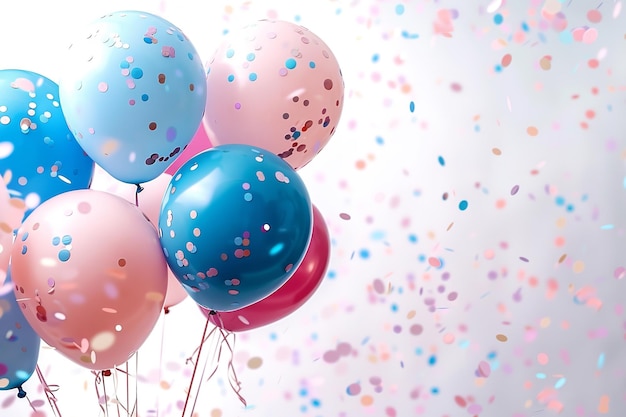 Una celebración de aniversario con globos multicolores aislados sobre un fondo blanco con mucho espacio de copia para el texto de fondo IA generativa