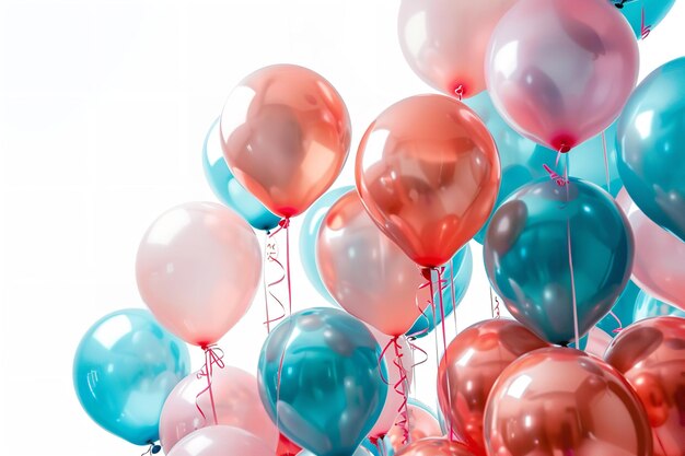 Una celebración de aniversario con globos multicolores aislados sobre un fondo blanco con mucho espacio de copia para el texto de fondo IA generativa