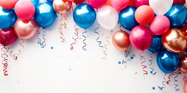 Una celebración de aniversario con globos multicolores aislados sobre un fondo blanco con mucho espacio de copia para el texto de fondo IA generativa