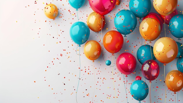 Una celebración de aniversario con globos multicolores aislados sobre un fondo blanco con mucho espacio de copia para el texto de fondo IA generativa