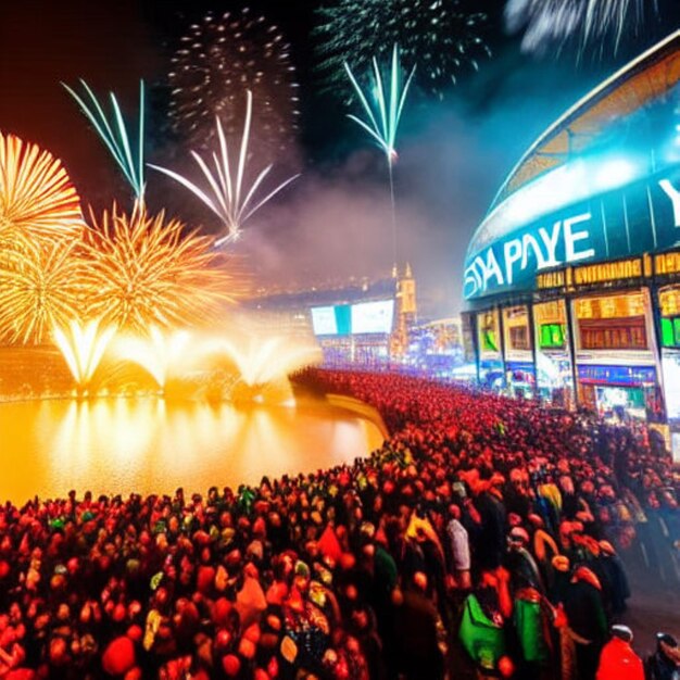 celebración del año nuevo en el pueblo y la ciudad