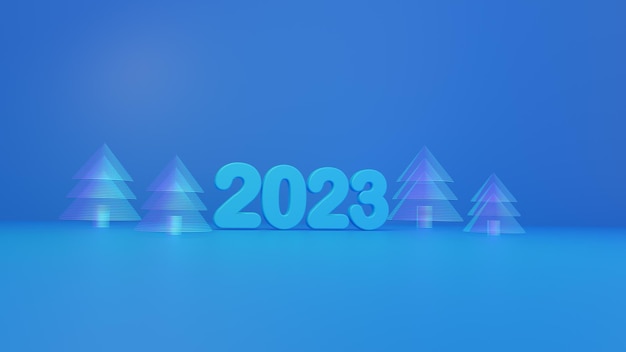 Foto celebración de año nuevo con renderizado 3d de árbol de navidad