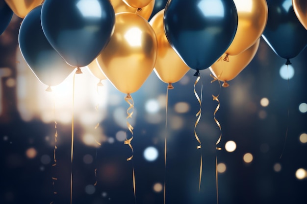 Celebración con un arreglo de globos de colores azul y dorado IA generativa