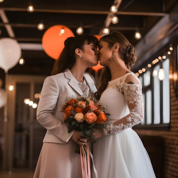 Celebración de la boda de una pareja LGBTQ que irradia amor, inclusión y alegría sin límites