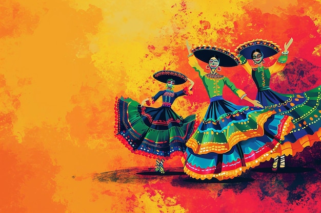 Celebración del Cinco de Mayo Bailarines folclóricos con atuendos vibrantes