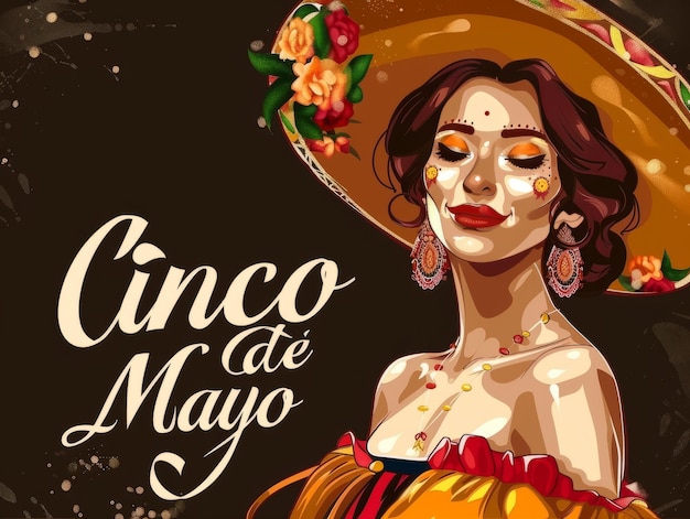 Celebración del Cinco de Mayo con una mujer con ropa tradicional mexicana