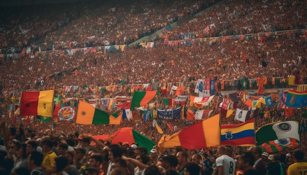 Celebración colorida de la cultura indígena con una gran multitud orando al aire libre generada por inteligencia artificial