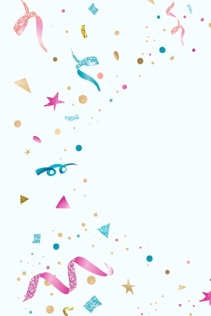 Celebración de coloridos confeti y cintas sobre un fondo blanco