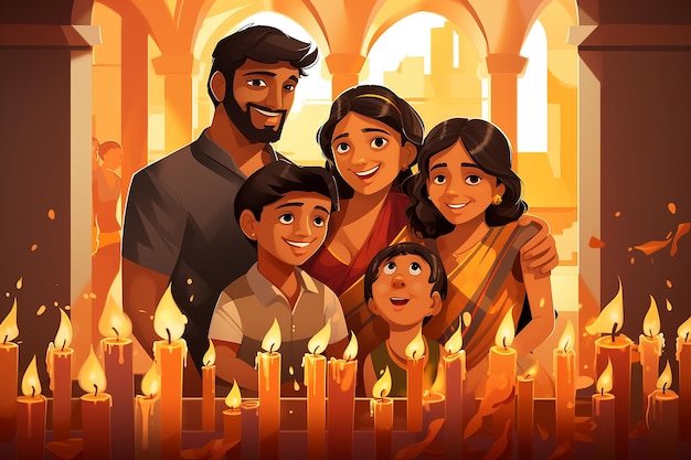 Foto celebración de la cultura familiar india ilustración de dibujos animados