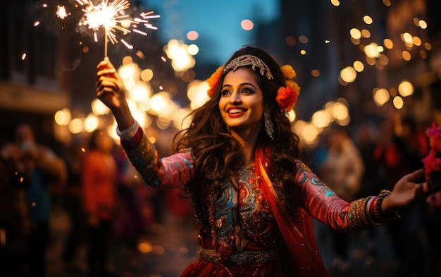 Celebración cultural Una joven celebra el Diwali indio