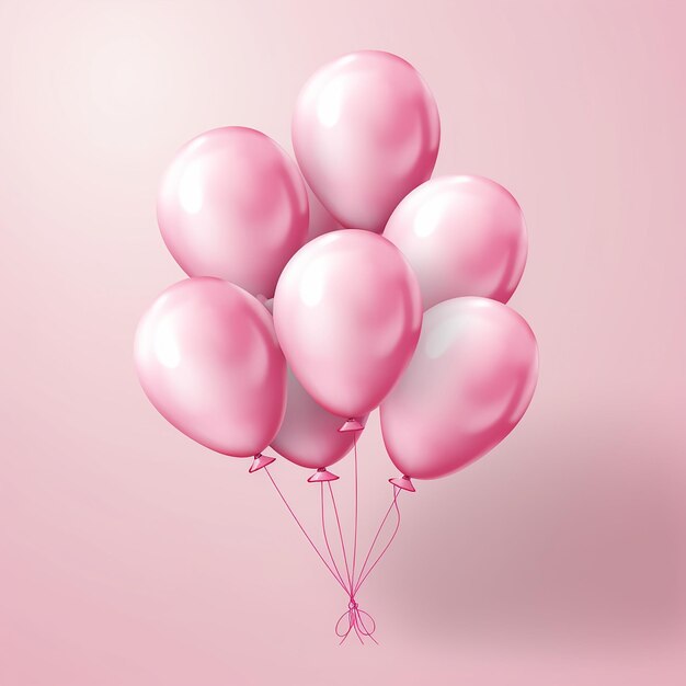 Foto celebración del cumpleaños de los globos rosados en 3d