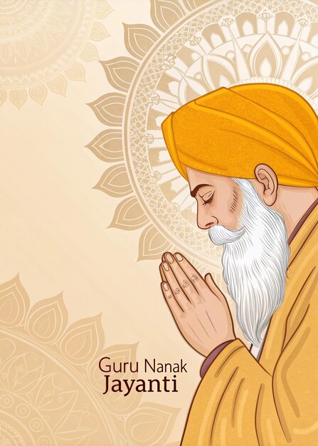 Celebración del cumpleaños de Guru Nanak Ilustración espiritual con Ek Onkar Guru Nanak Dev Ji
