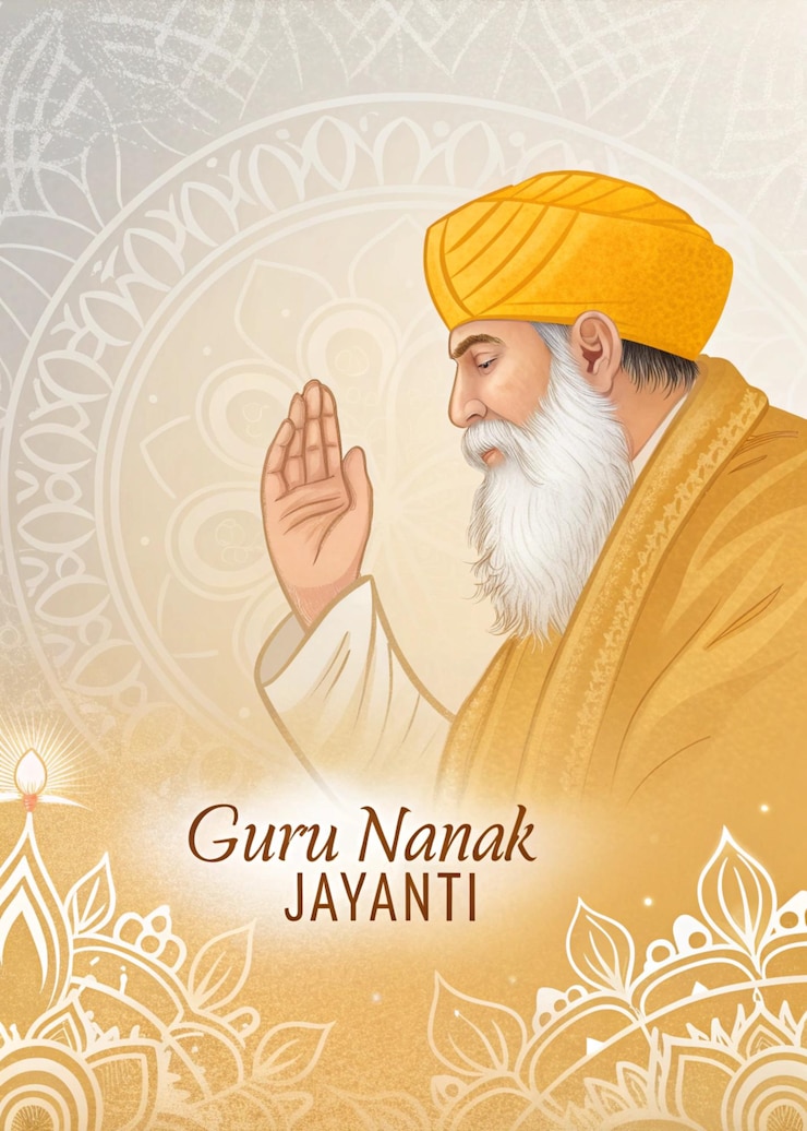 Foto celebración del cumpleaños de guru nanak ilustración espiritual con ek onkar guru nanak dev ji