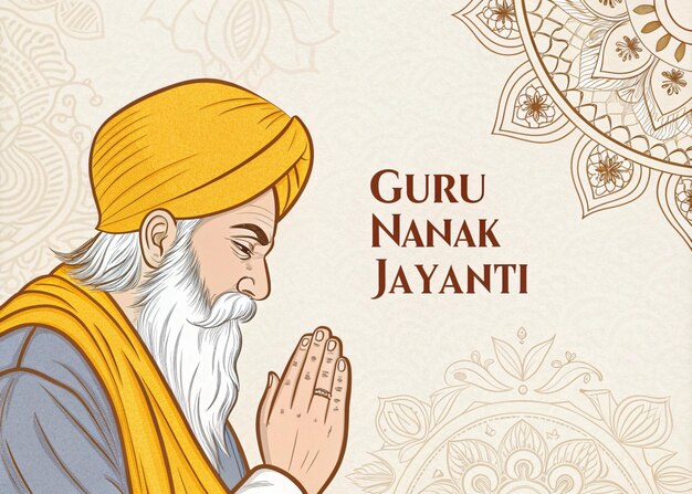 Celebración del cumpleaños de Guru Nanak Ilustración espiritual con Ek Onkar Guru Nanak Dev Ji