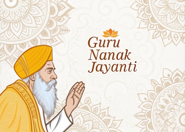 Celebración del cumpleaños de Guru Nanak Ilustración espiritual con Ek Onkar Guru Nanak Dev Ji