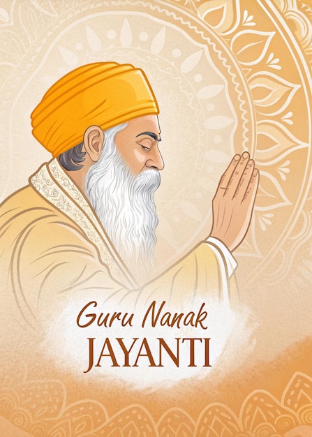 Celebración del cumpleaños de Guru Nanak Ilustración espiritual con Ek Onkar Guru Nanak Dev Ji