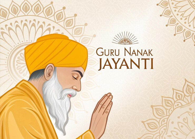 Foto celebración del cumpleaños de guru nanak ilustración espiritual con ek onkar guru nanak dev ji