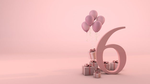  Celebración del cumpleaños número   caja de regalo rosa y globos rosados. render 3d