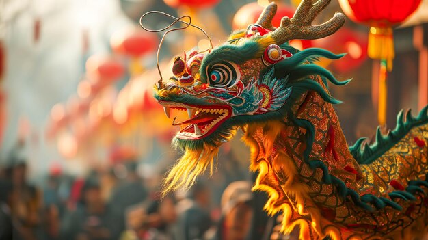 Celebración de la Danza del León Tradición del Año Nuevo Chino en forma vibrante