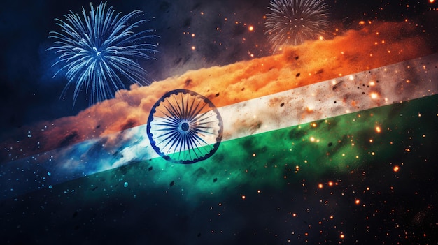Celebración del Día de la Independencia de la India Fondo de la bandera de la India fuegos artificiales Generativo ai