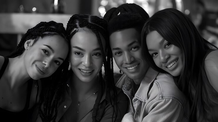 Celebración del Día de la Juventud en blanco y negro