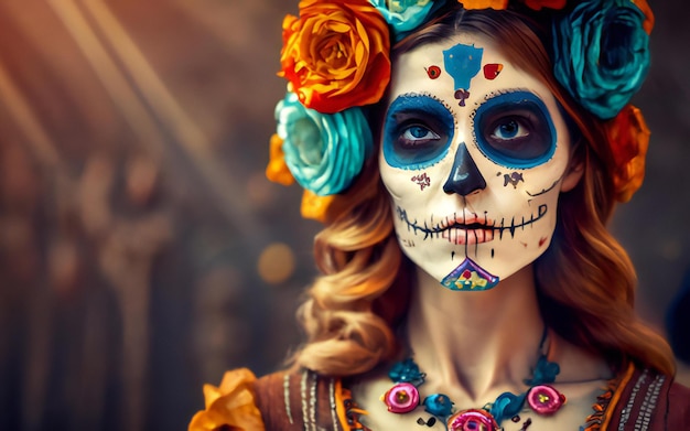 Foto celebración del día de los muertos con la cultura y comunidad mexicana la catrina día de los muertos