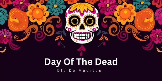 Celebración del Día de Muertos Fondo del Día de los Muertos con texto Marco de plantilla dibujado a mano