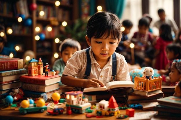 Celebración del Día de los Niños con libros y juguetes