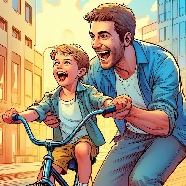 Celebración del Día del Padre padre enseñando a su hijo a montar una bicicleta generado ai